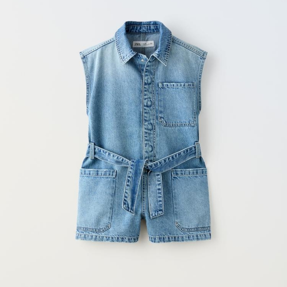 ZARA FLOWY DENIM JUMPSUIT WITH BELT